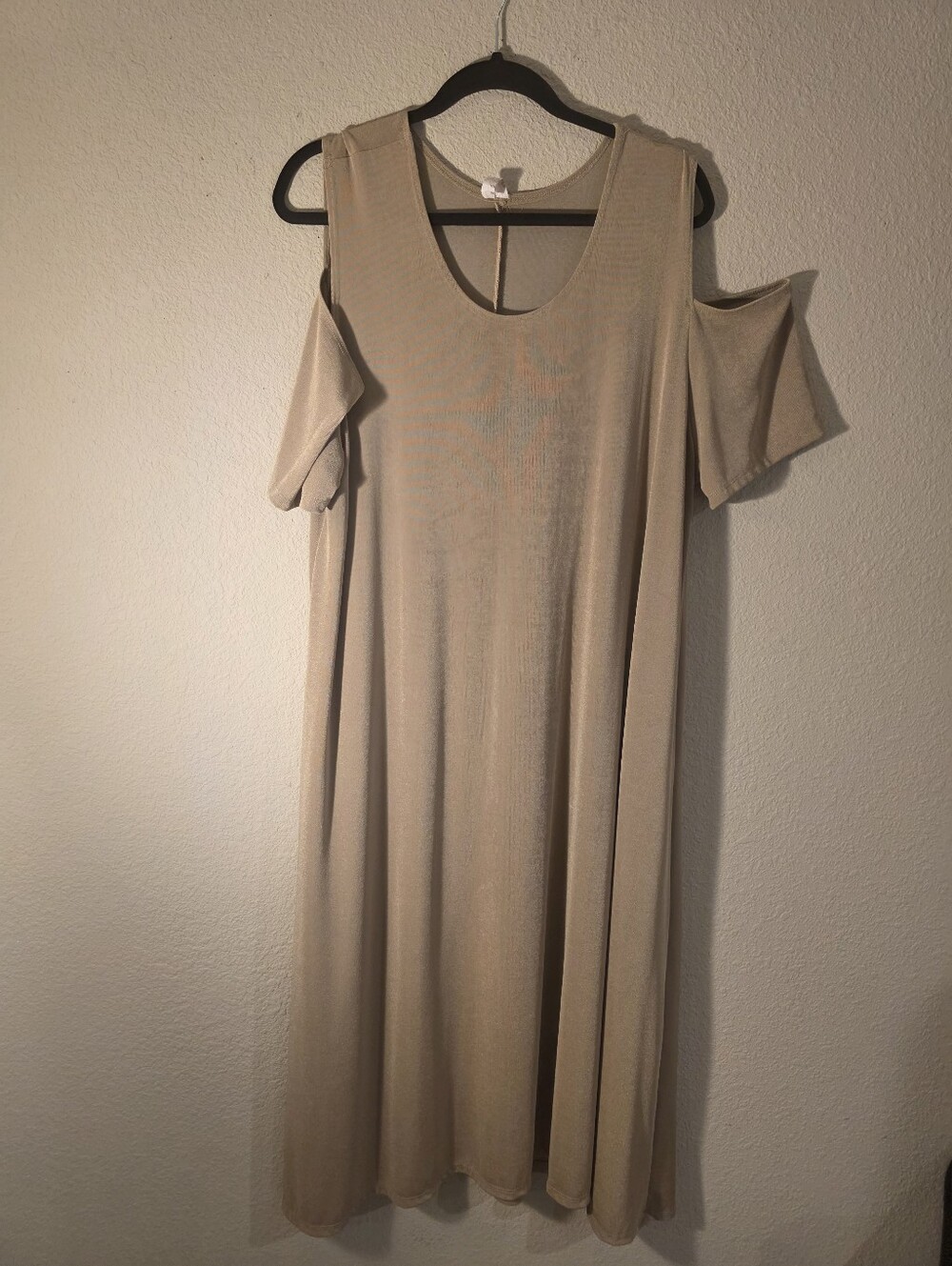 Cold-Shoulder Swing Dress in Beige